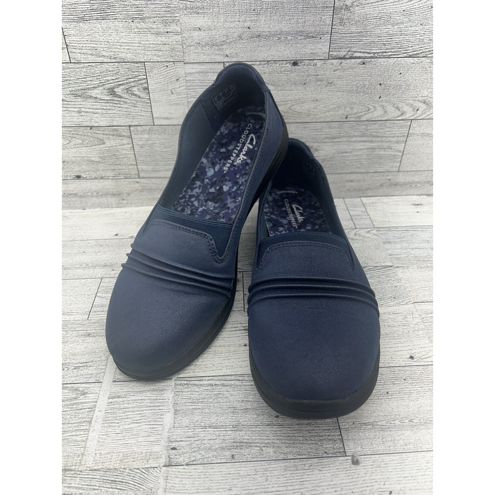 Clarks Women's Navy Slip-On Pleated Flats